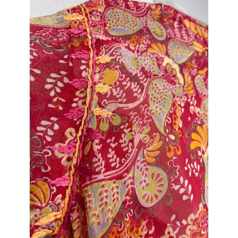 Raj Womens 100% Silk Long Sleeve Floral Tunic Cover-Up SZ L Boho Peasant - Picture 5 of 13